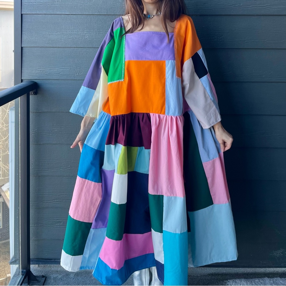Handmade Quilted Patchwork Colorblock Dress SKU 02263 - Picture 15 of 16